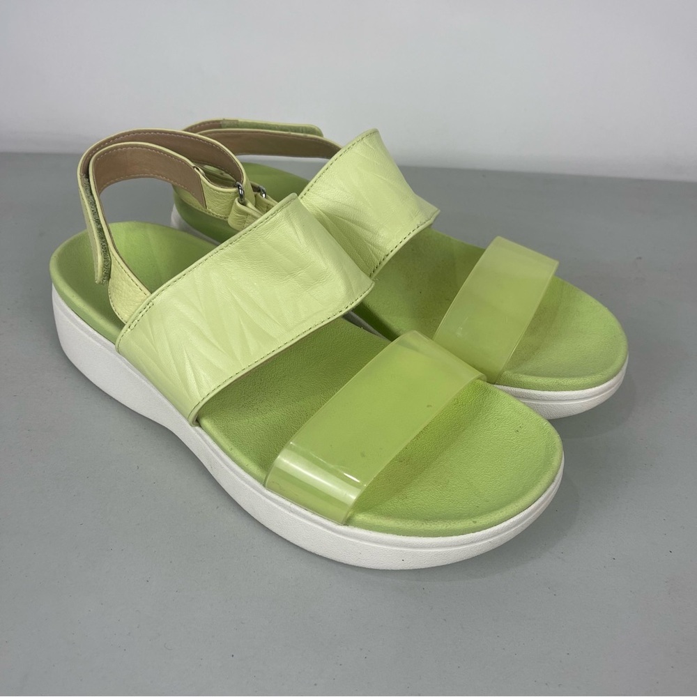 Vionic Karleen Comfort Wedge Sandals Lime Green Size 9 Ankle Strap Leather